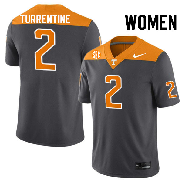 Women #2 Andre Turrentine Tennessee Volunteers College Football Jerseys Stitched-Anthracite